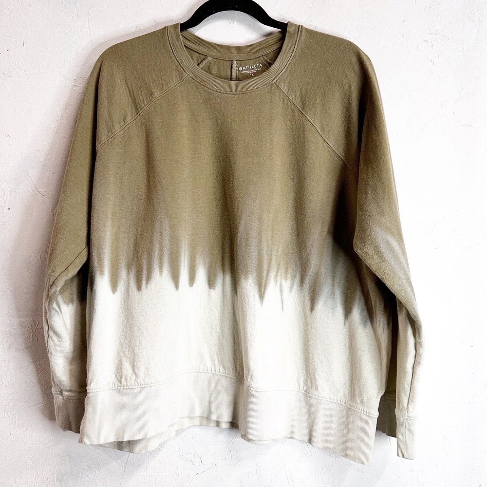 Athleta Ombre Sweatshirt Pullover White Green Athletic Stretch Womens 1XLarge